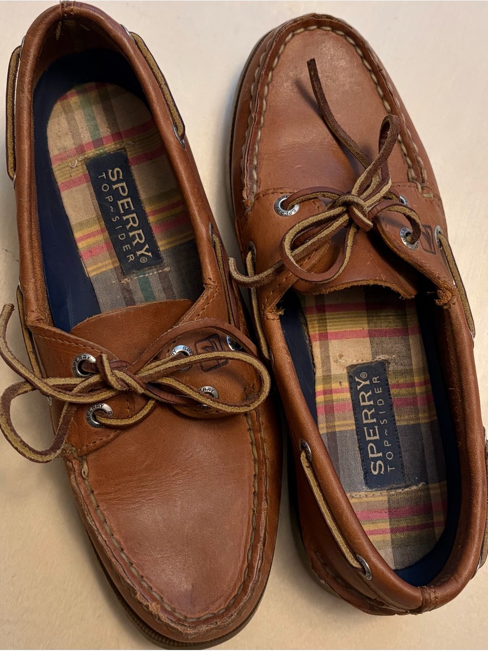 Women’s Sperry Carmel Brown Leather Boat Shoes, Size 7